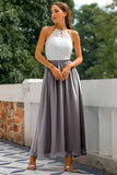 Sky Blue Open Back Long Bridesmaid Dress