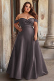 Dusty Blue Satin A Line Ruched Plus Size Maxi Prom Dress