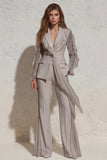 White V Neck Ruched Ruffled 2 Piece Work Suits with Pockets