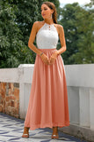 Sky Blue Open Back Long Bridesmaid Dress