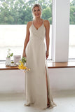 Burgundy A Line Long Bridesmaid Dress With Slit