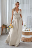Wisteria A Line Backless Chiffon Long Bridesmaid Dress