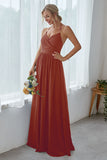 Dark Navy Chiffon Long Bridesmaid Dress