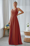 Silver A Line Chiffon Long Bridesmaid Dress With Pockets