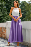 Sky Blue Open Back Long Bridesmaid Dress