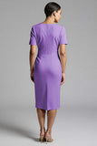 Tahiti V-Neck Bodycon Midi Satin Work Dress with Sleeves