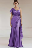 Maxi Peacock Sheath Ruched Satin Formal Dress