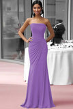 Coffee Strapless Sheath Ruched Floor Length Red Carpet Dress