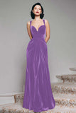 Burgundy Velvet Mermaid Thick Straps Long Ruched Holiday Party Dress