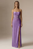 Sparkly Beaded Ivory Mermaid Strapless Maxi Wedding Reception Dress with Slit