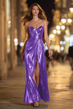 Tahiti Metallic Sweetheart Sheath Long Formal Dress with Slit