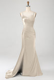 Dusty Rose Mermaid Spaghetti Straps Long Prom Dress With Slit