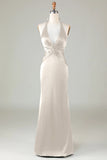 Dusty Blue Mermaid Halter Bridesmaid Dress