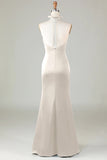 Dusty Blue Mermaid Halter Bridesmaid Dress