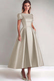 Peacock Satin A-Line Short Sleeves Mother of the Bride Dress