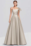 Dusty Rose One shoulder Ball Gown Satin Formal Dress with Bow