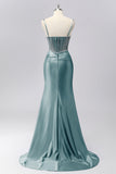 Grey Blue Mermaid Spaghetti Straps Sparkly Maxi Prom Dress with Beading