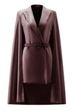 White Satin Peak Lapel Short Work Blazer Dress with Cape