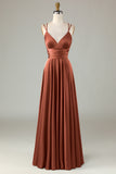 Dusty Blue A-Line Sleeveless Long Bridesmaid Dress