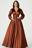 A-Line Peacock Satin Mother of the Bride Dress with Long Sleeves