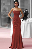 Coffee Strapless Sheath Ruched Floor Length Red Carpet Dress
