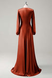 Wisteria Long Sleeves A-Line Satin Bridesmaid Dress