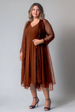 Dark Navy V-neck Chiffon Mother of the Bride Dress with Maxi Jacket