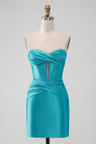 Purple Strapless Pleated Satin Corset Short Prom Dress