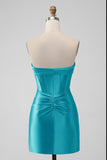 Purple Strapless Pleated Satin Corset Short Prom Dress