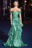 Dark Green Mermaid Off the Shoulder Maxi Gala Dress with Ruffles