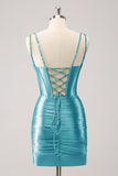 Red Corset Boning Tight Short Prom Dress with Sequins