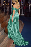 Dark Green Mermaid Off the Shoulder Maxi Gala Dress with Ruffles