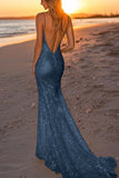 Sparkly Twilight Sequined Spaghetti Straps Mermaid Formal Dress