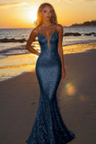 Sparkly Twilight Sequined Spaghetti Straps Mermaid Formal Dress