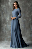 Chiffon Round Neck Peacock A-Line Applique Mother of the Bride Dress