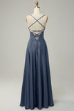 Dusty Rose Halter A Line Long Bridesmaid Dress