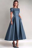 Terracotta A-Line Short Sleeves Satin Mother of the Bride Dress