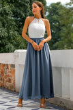 Sky Blue Open Back Long Bridesmaid Dress