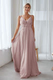 Vintage Mauve Chiffon Adjustable Straps Backless Long Bridesmaid Dress