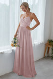 Dark Navy Chiffon Long Bridesmaid Dress