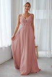 Vintage Mauve Chiffon Adjustable Straps Backless Long Bridesmaid Dress