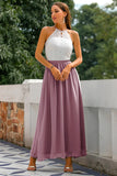 Sky Blue Open Back Long Bridesmaid Dress