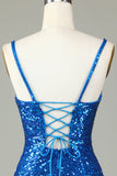 Sparkly Bodycon Spaghetti Straps Green Lace-Up Back Short Prom Dress with Beading