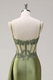 Silver Sweetheart Corset Applique Mermaid Satin Long Prom Dress