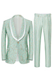 Mint Shawl Lapel One Button Jacquard Men's Prom Suits