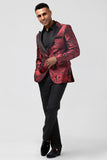 2 Piece Burgundy Stylish Men's Prom Suits with Pattern