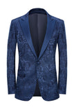 Peak Lapel Dark Blue Jacquard Men's Prom Wedding Party Suits