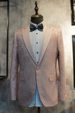 Peak Lapel Dark Blue Jacquard Men's Prom Wedding Party Suits