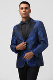Royal Blue Shawl Lapel Men's Prom Blazer with Pattern