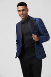 Royal Blue Shawl Lapel Men's Prom Blazer with Pattern